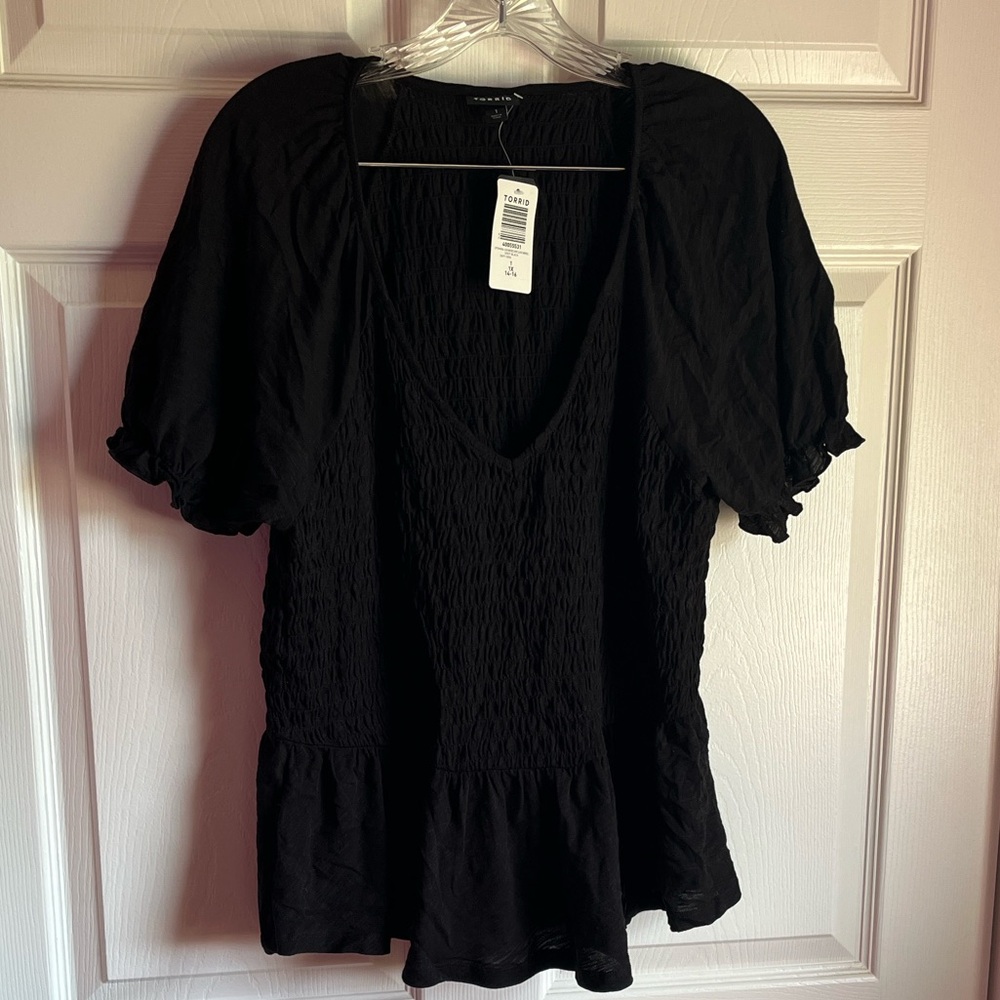 NWT Torrid Black Smocked Babydoll Blouse